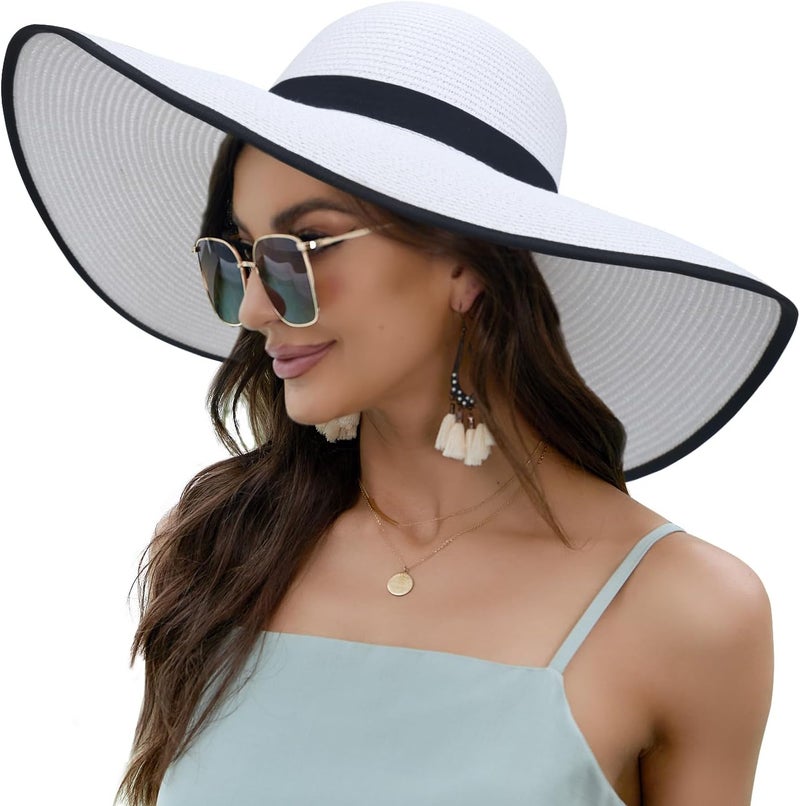 Naivlizer Women Wide Brim Sun Hat UPF50 Straw Summer Hat Floppy Beach Hat Roll-Up - Image 1